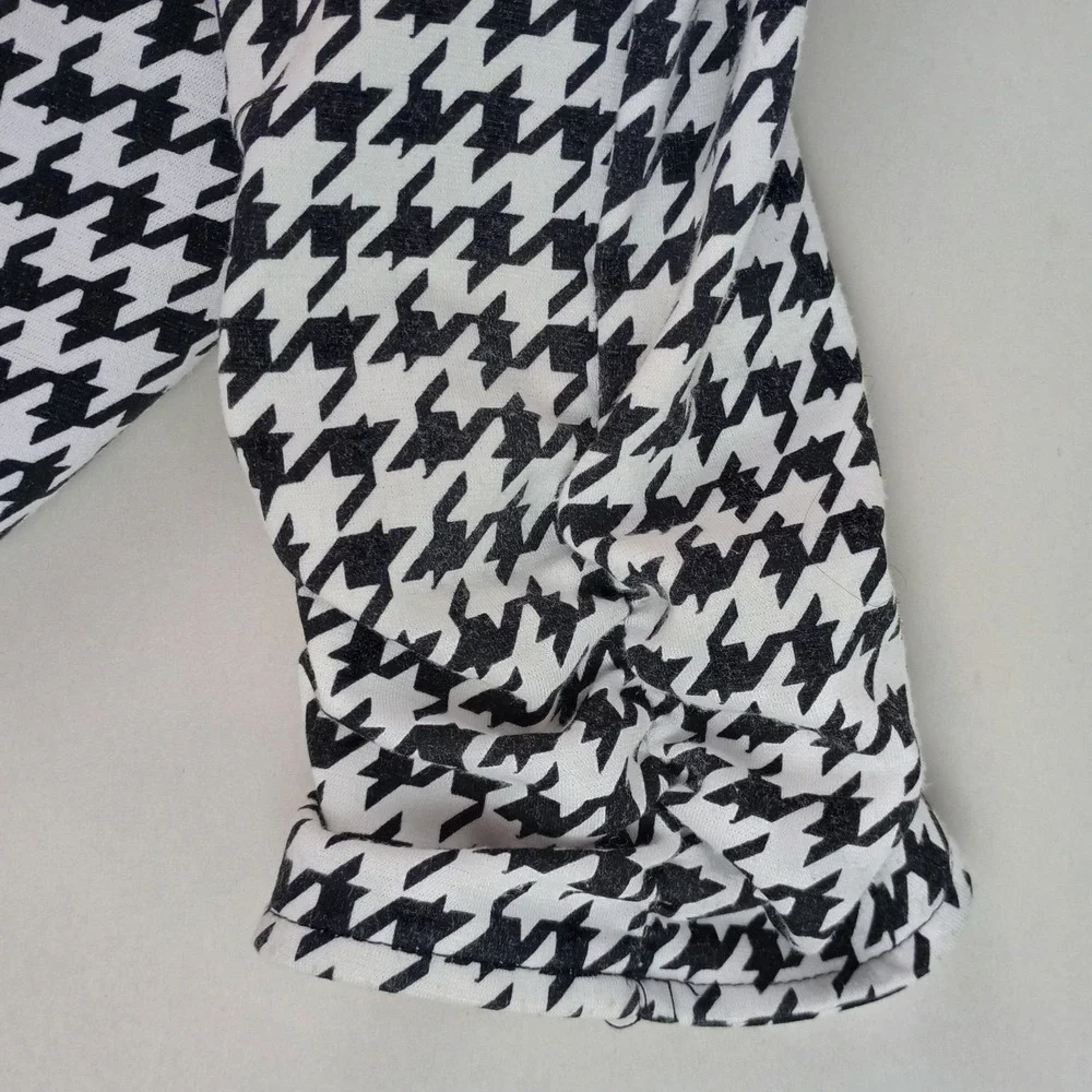 Cato Womens M Black White Ruched Sleeve Houndstooth Career Blazer Jacket